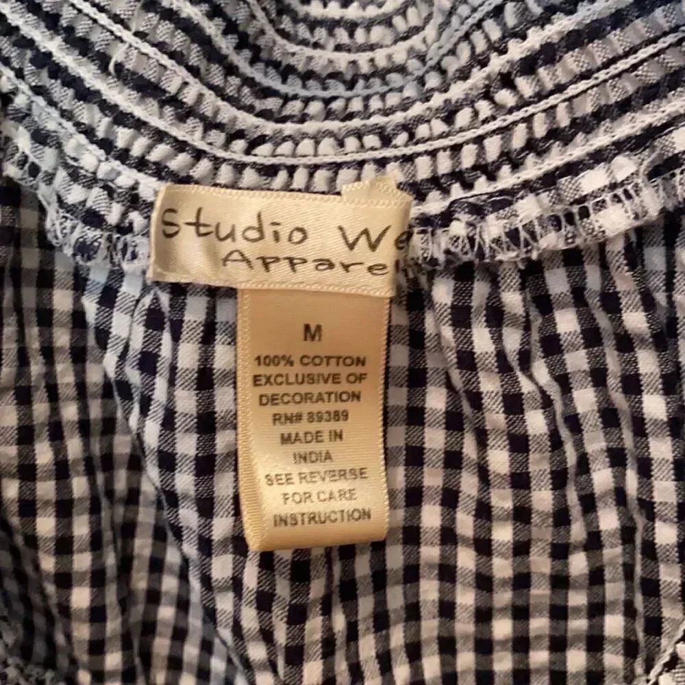 Blue gingham top M - Picture 2 of 2